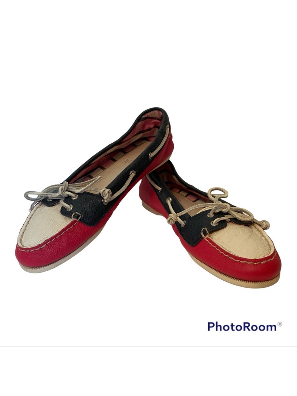 SPERRY TOP SIDER MOCCASIN BOAT SHOE PINK WHITE BLUE LEATHER SIZE 7.5 M PREPPY